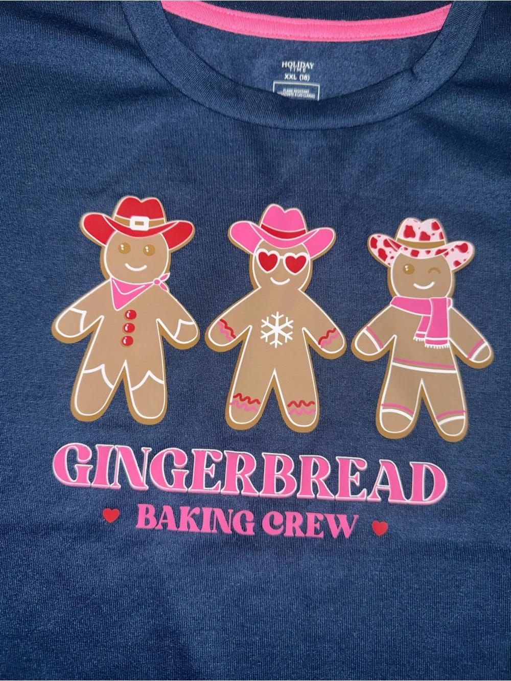 Holiday Time Navy Blue Gingerbread Pajama Set with Pink Accents